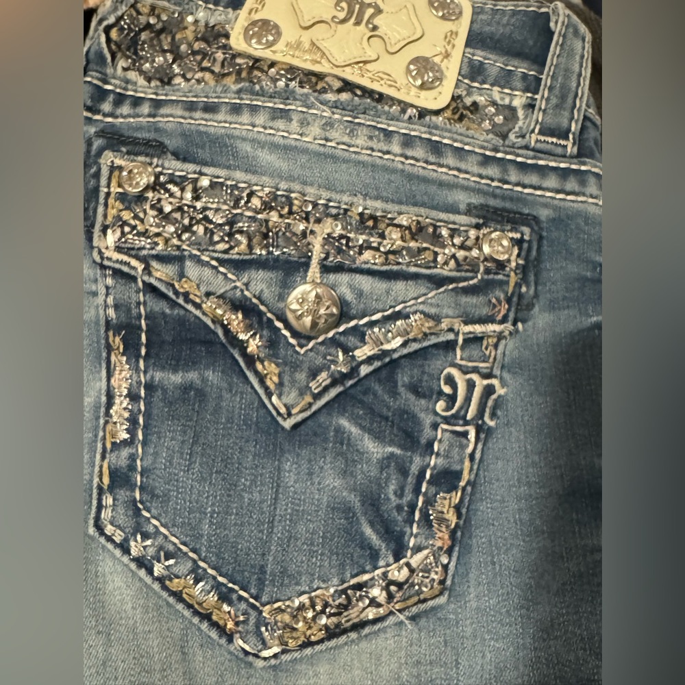 NEW Miss Me Women’s Denim Jeans Boot Mini Flare Size 26 Medium Wash Rhinestone - Picture 9 of 12